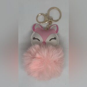 Pink Fox Pom Pom Bag Charm Keychain